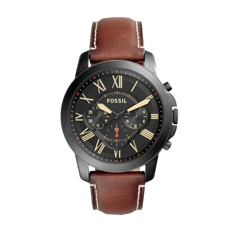 Fossil Grant Chronograph Black Dial Leather Men's Watch- FS5241